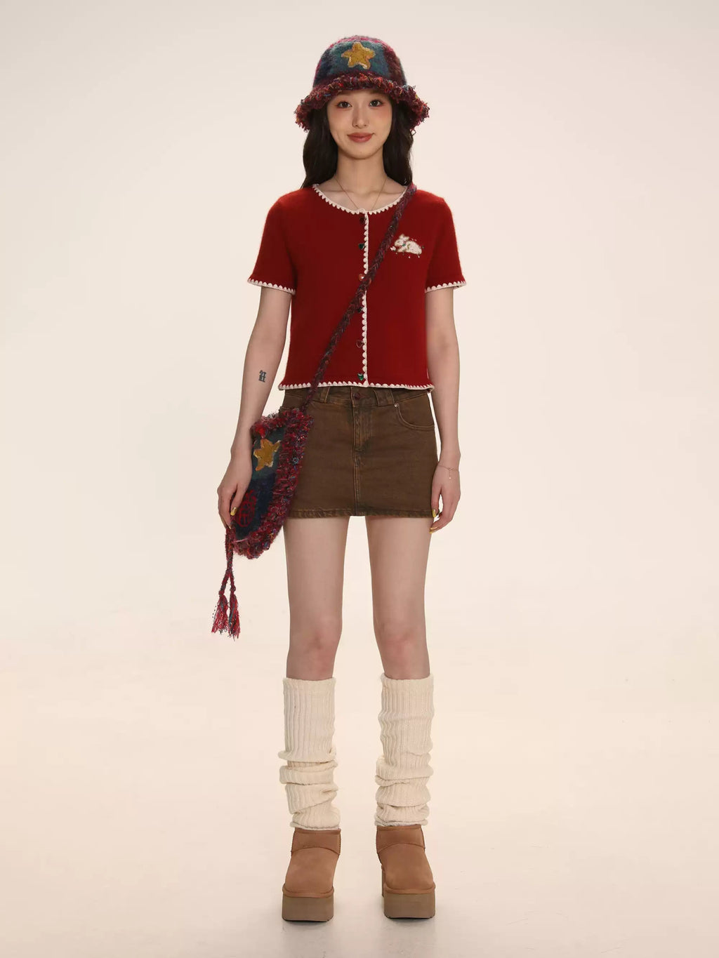 Embroidered Rabbit Logo Short Sleeve Knit Cardigan - COPPING THREADS - MOROMORO