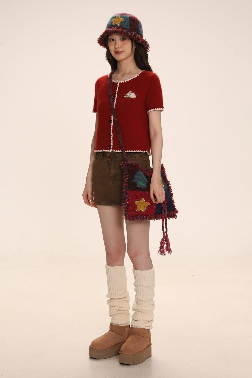 Embroidered Rabbit Logo Short Sleeve Knit Cardigan - COPPING THREADS - MOROMORO