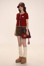 Embroidered Rabbit Logo Short Sleeve Knit Cardigan - COPPING THREADS - MOROMORO