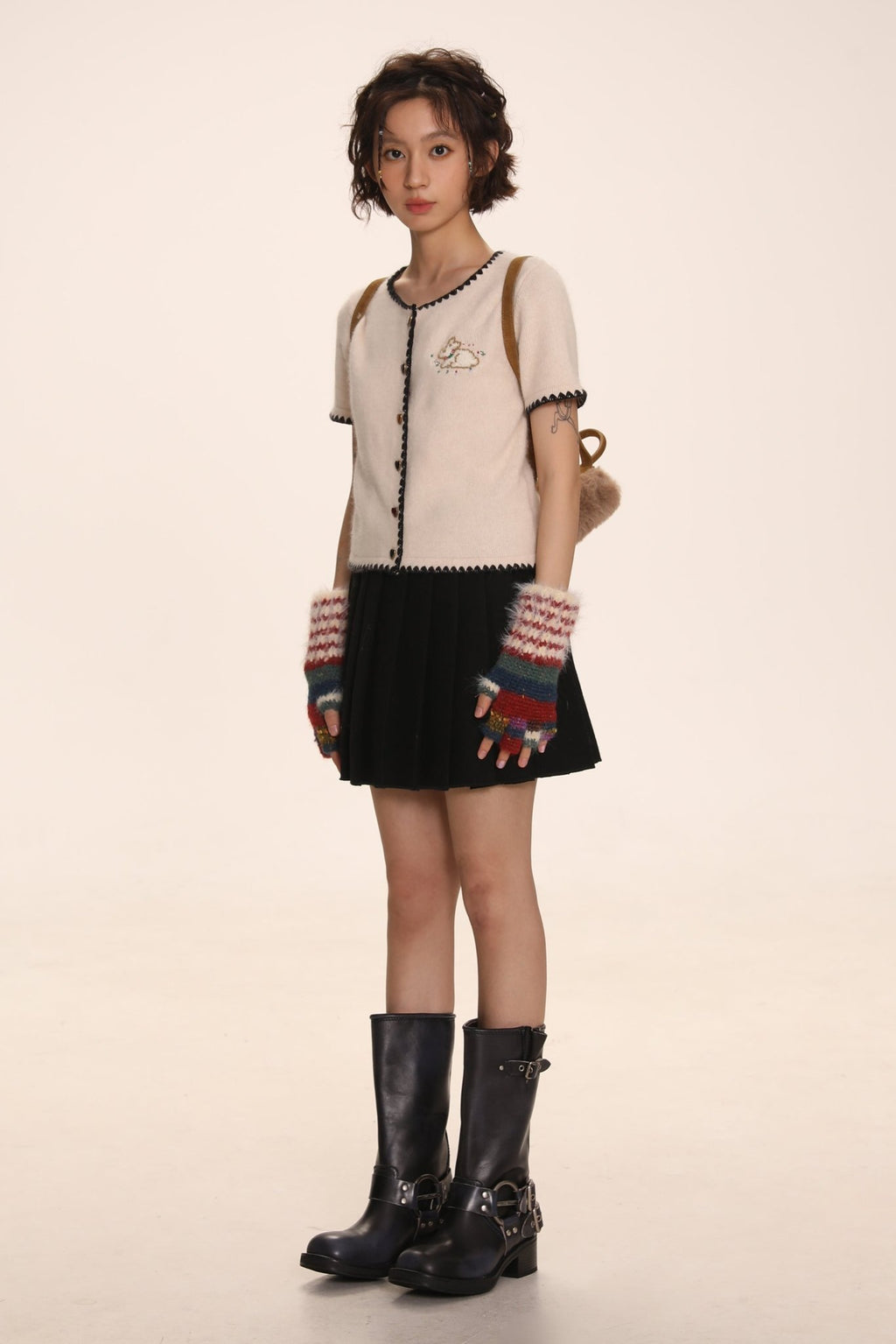 Embroidered Rabbit Logo Short Sleeve Knit Cardigan - COPPING THREADS - MOROMORO