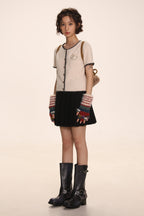 Embroidered Rabbit Logo Short Sleeve Knit Cardigan - COPPING THREADS - MOROMORO