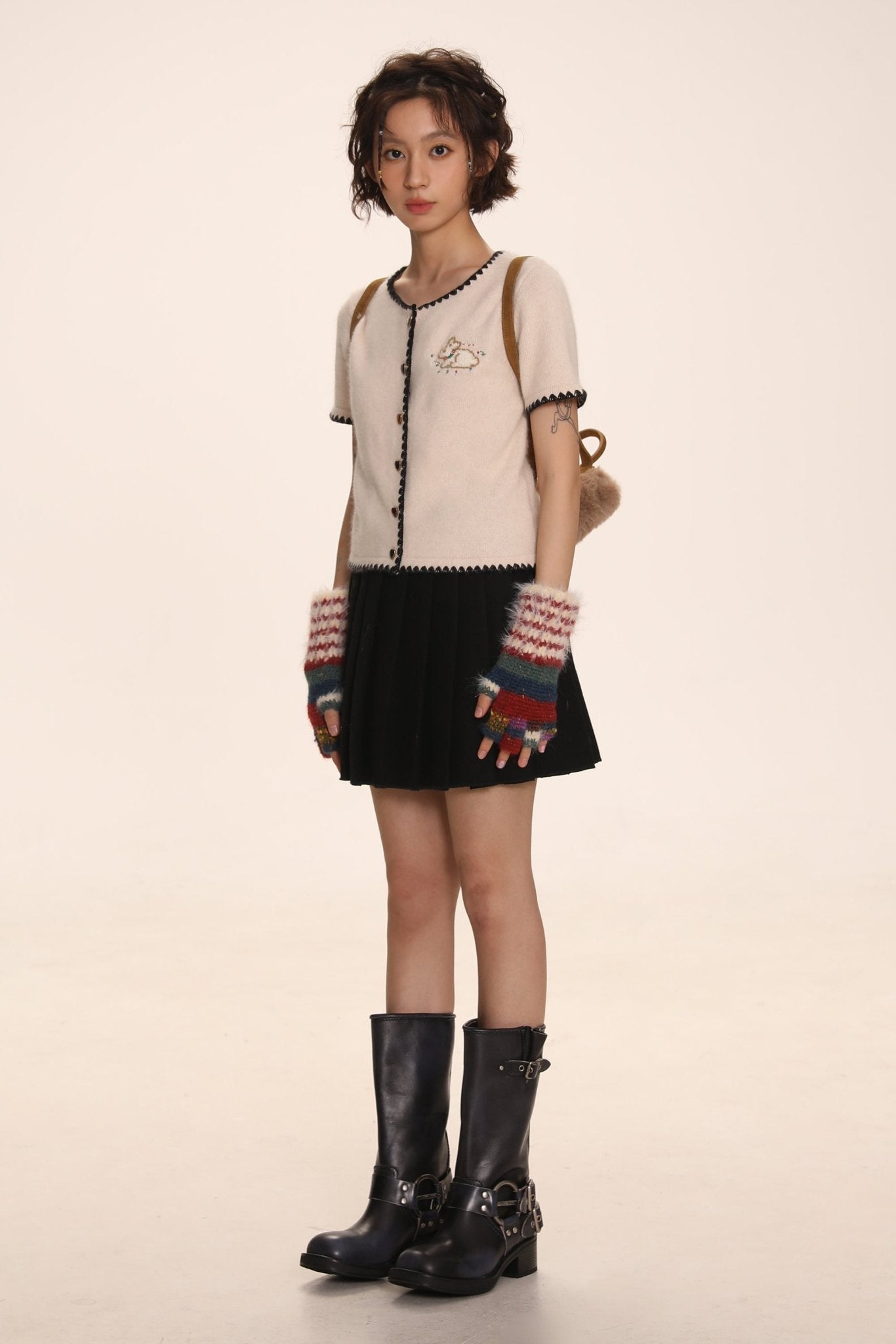 Embroidered Rabbit Logo Short Sleeve Knit Cardigan - COPPING THREADS - MOROMORO