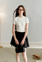 Embroidered Ruffled Trim Bow Tie Tee - COPPING THREADS - AYF