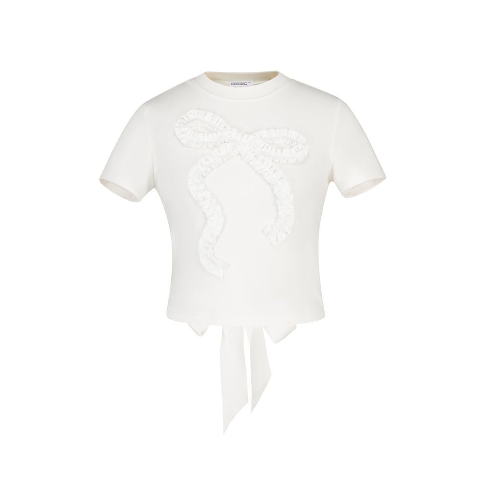 Embroidered Ruffled Trim Bow Tie Tee - COPPING THREADS - AYF