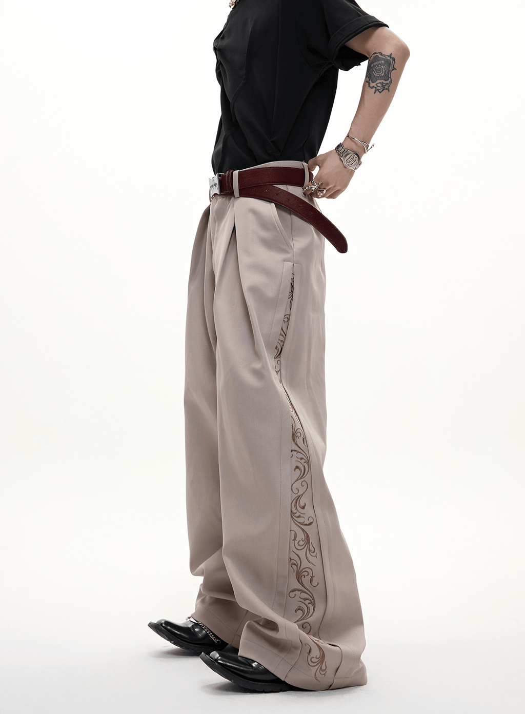 Embroidered Side Panel Wide - Leg Trousers - COPPING THREADS - ArguE CulturE