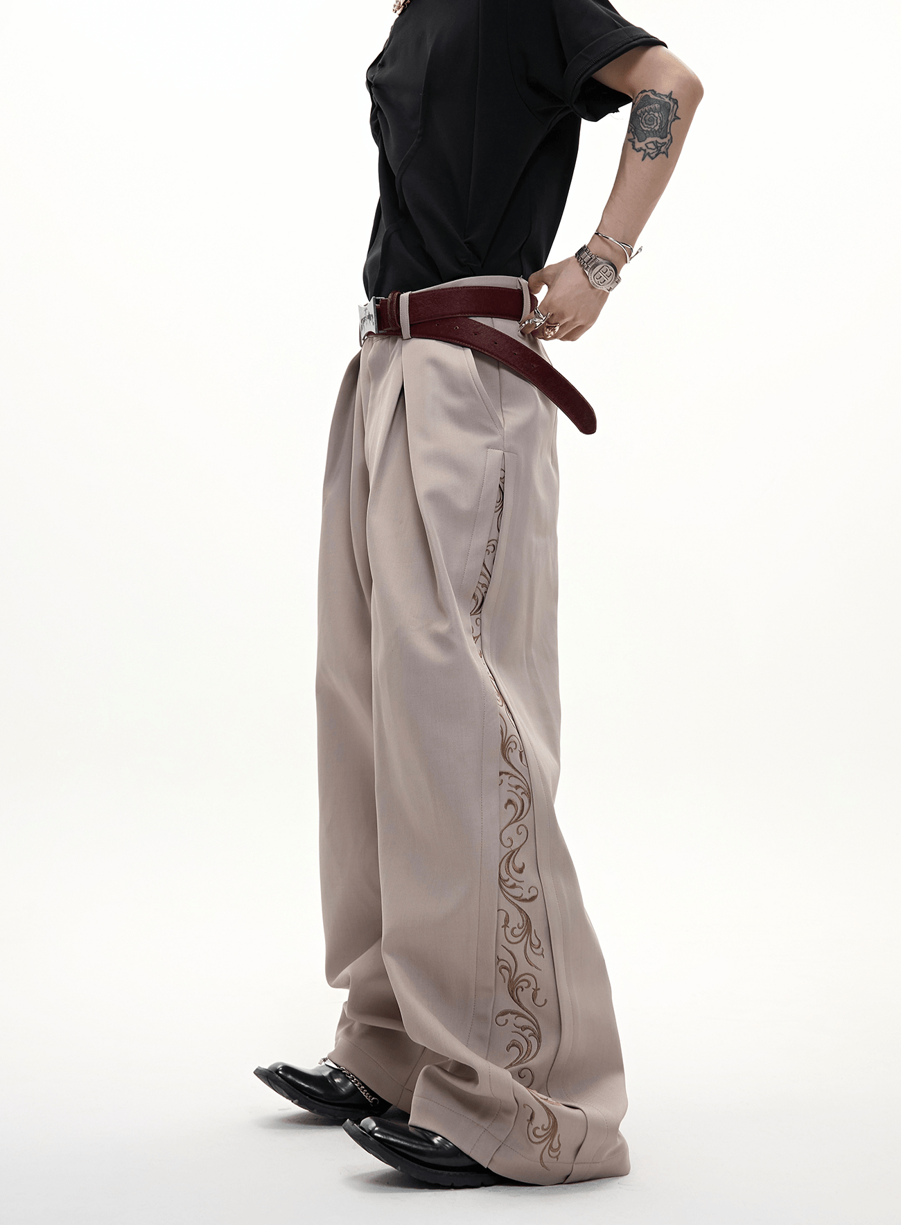 Embroidered Side Panel Wide - Leg Trousers - COPPING THREADS - ArguE CulturE