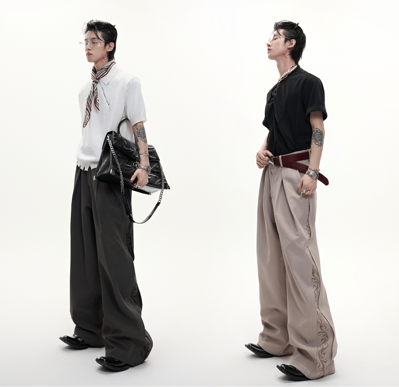 Embroidered Side Panel Wide - Leg Trousers - COPPING THREADS - ArguE CulturE