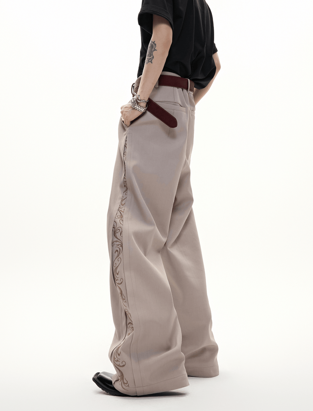 Embroidered Side Panel Wide - Leg Trousers - COPPING THREADS - ArguE CulturE