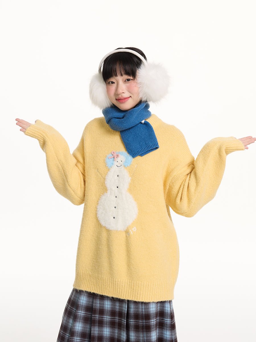 Embroidered Snowman Jacquard Crewneck Sweater - COPPING THREADS - CT Select