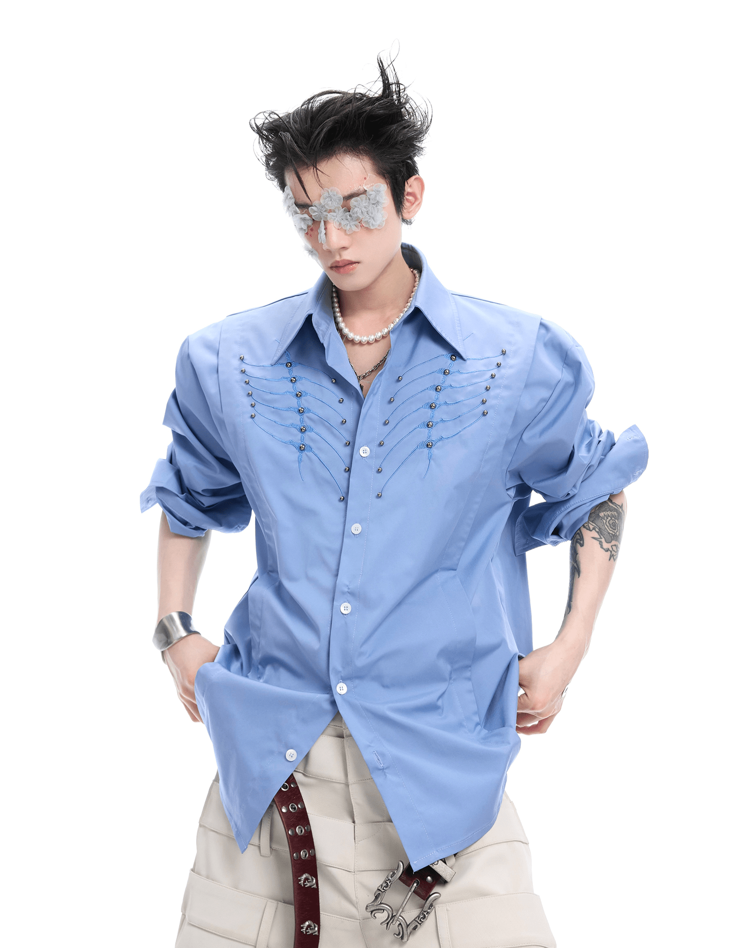 Embroidered Studded Spine Texture Shirt - COPPING THREADS - ArguE CulturE