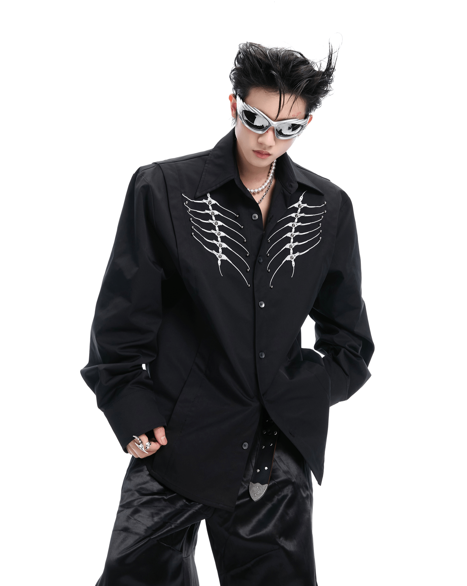 Embroidered Studded Spine Texture Shirt - COPPING THREADS - ArguE CulturE