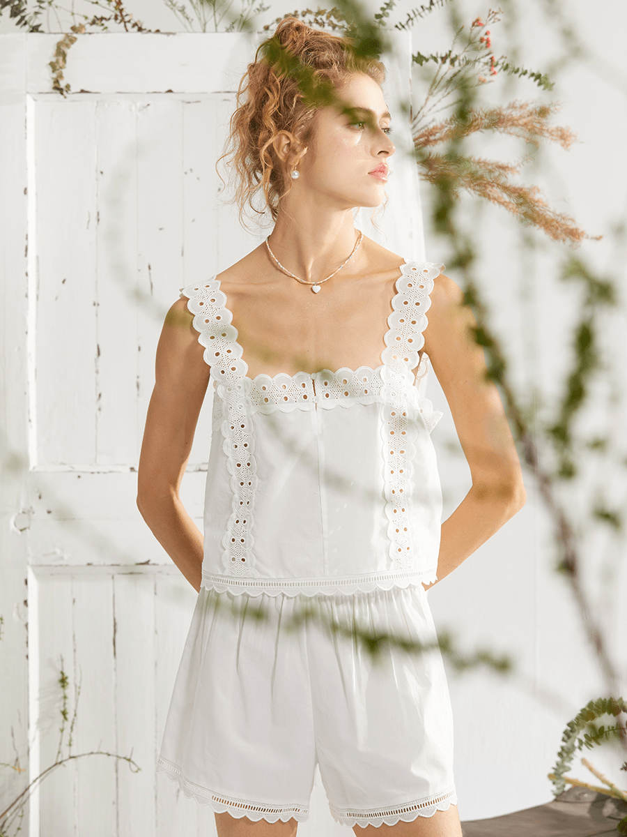 Eyelet Embroidered Cotton Sleepwear Set - COPPING THREADS - CT Dreamscape