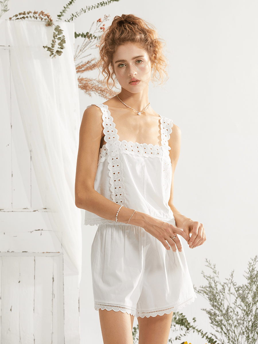 Eyelet Embroidered Cotton Sleepwear Set - COPPING THREADS - CT Dreamscape
