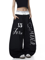 Color-Block Letter Print Parachute Pants