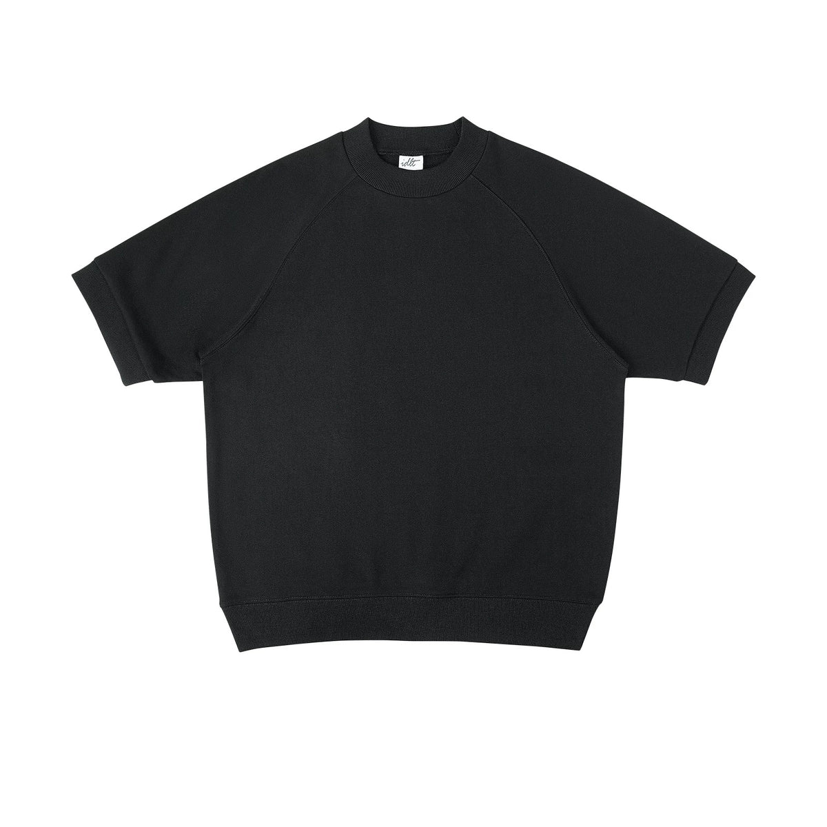 IDLT short sleeve sweatshirt, black front.