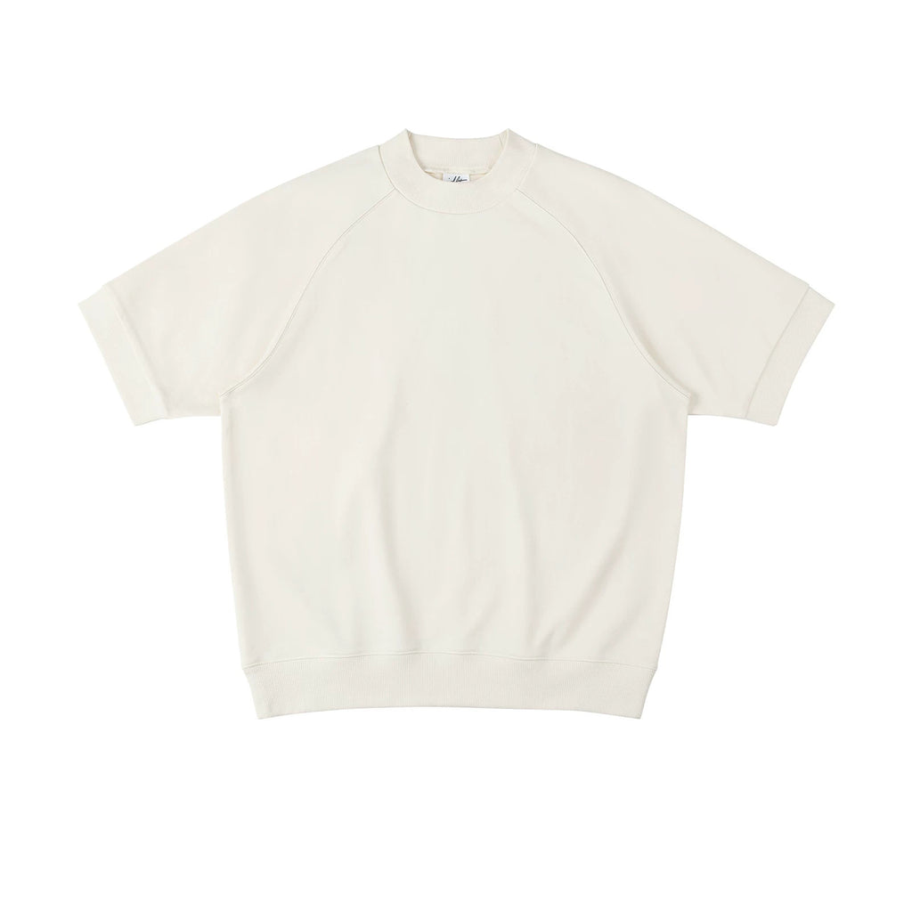 IDLT short sleeve sweatshirt, cream front.