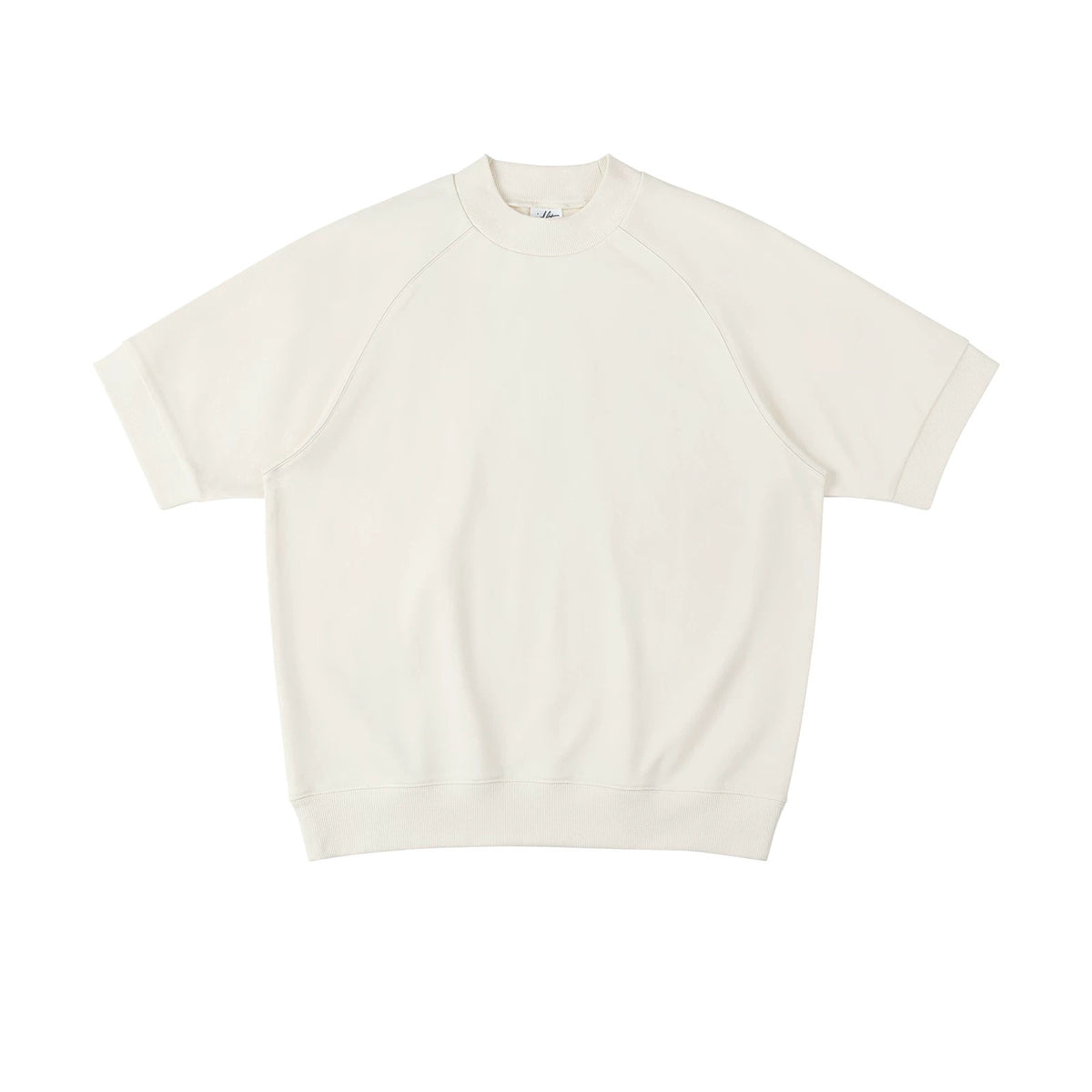 IDLT short sleeve sweatshirt, cream front.