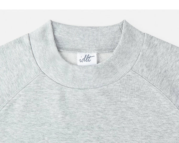 IDLT short sleeve sweatshirt, heather gray crewneck.