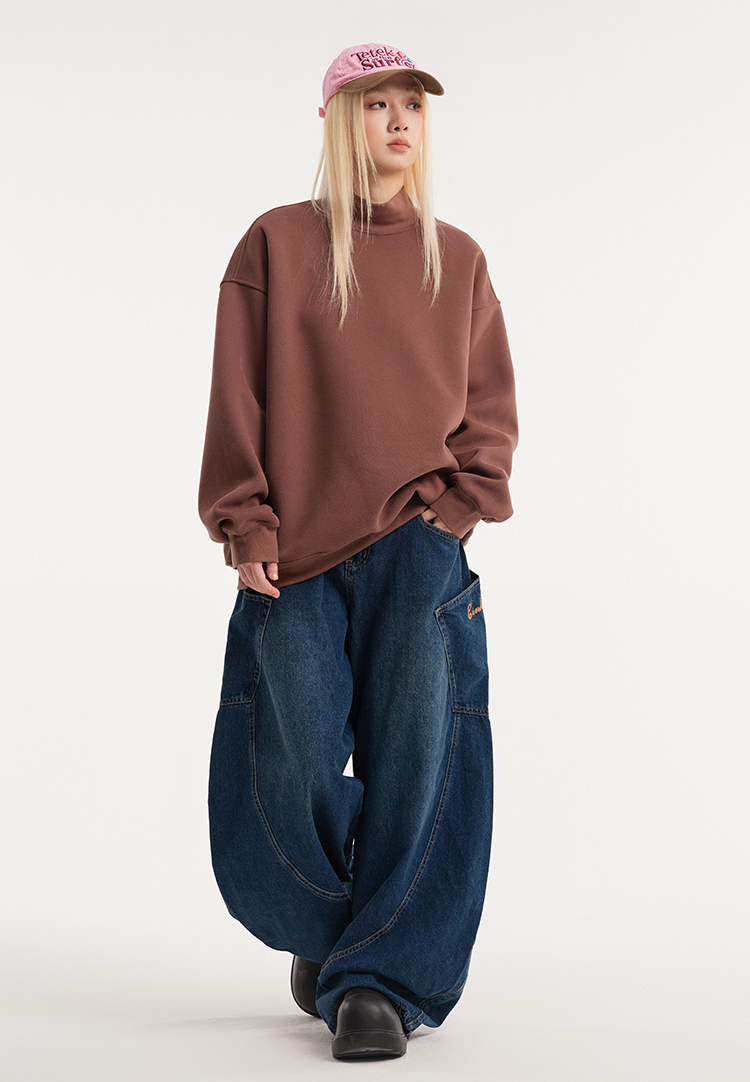 Retro Mock Neck Oversized Sweatshirt