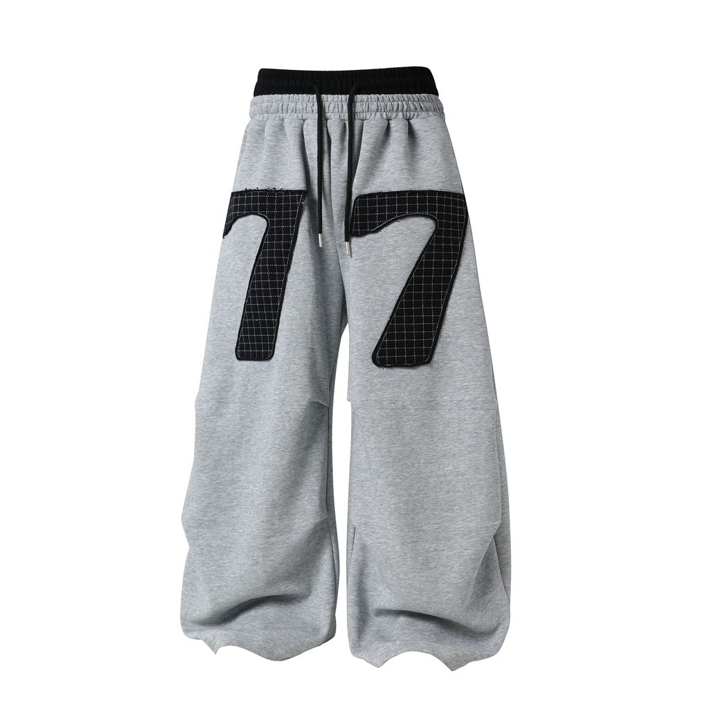 Contrast Patch Embroidered Double Waist Sweatpants