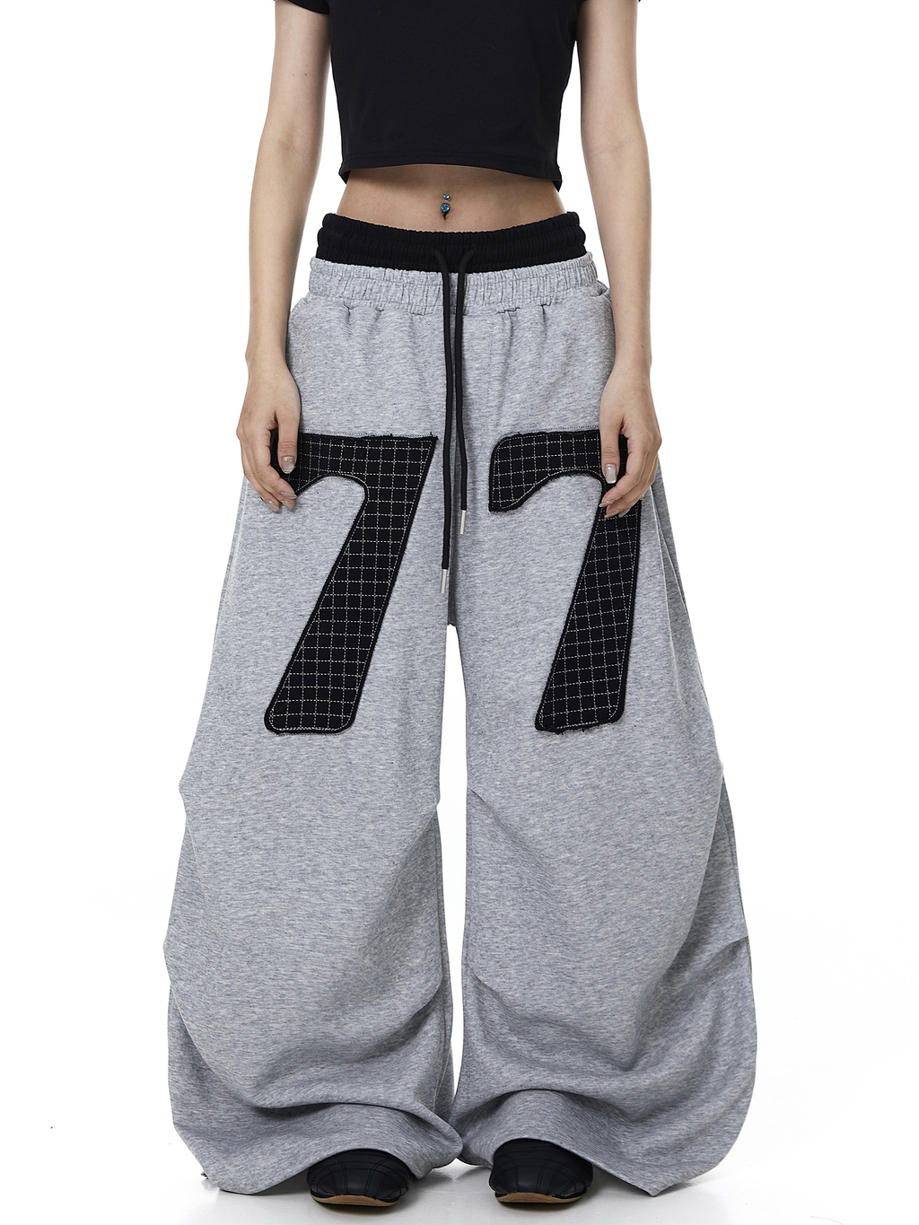Contrast Patch Embroidered Double Waist Sweatpants