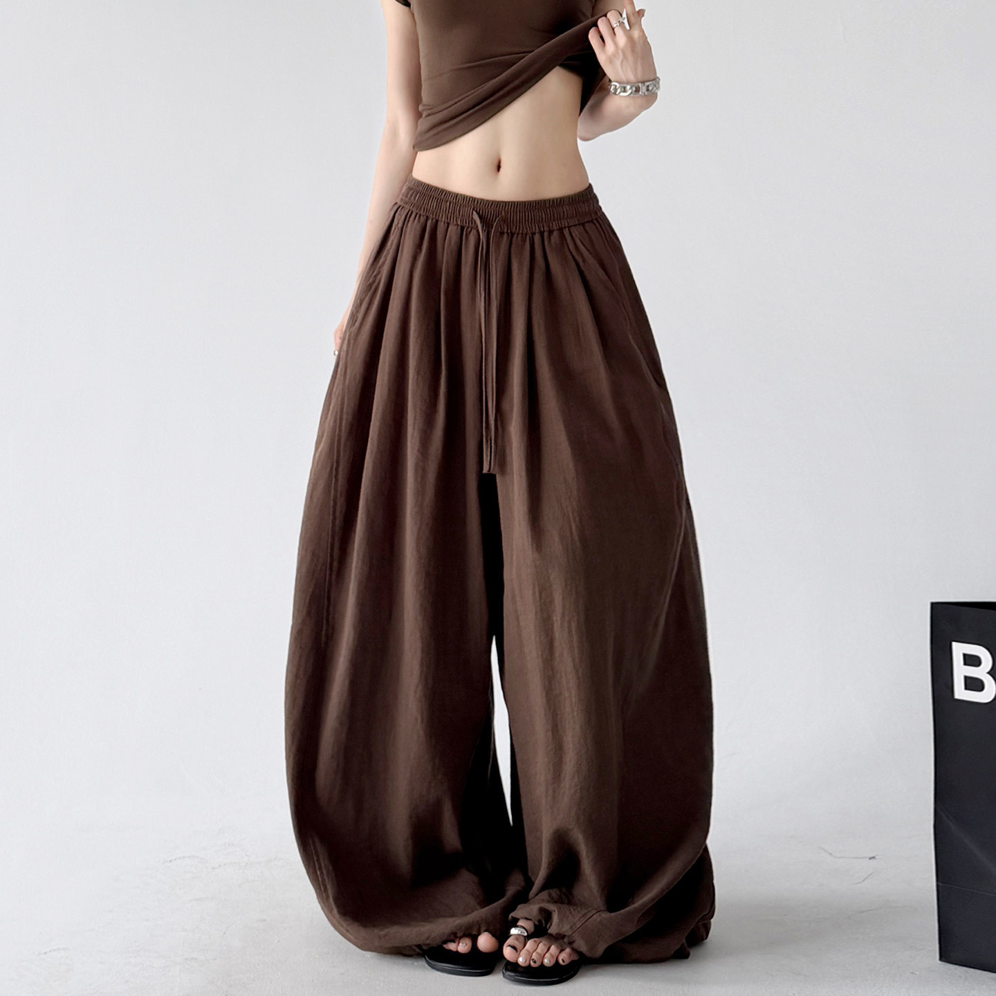 Soft Drape Linen-Blend Wide Leg Pants - CT6234