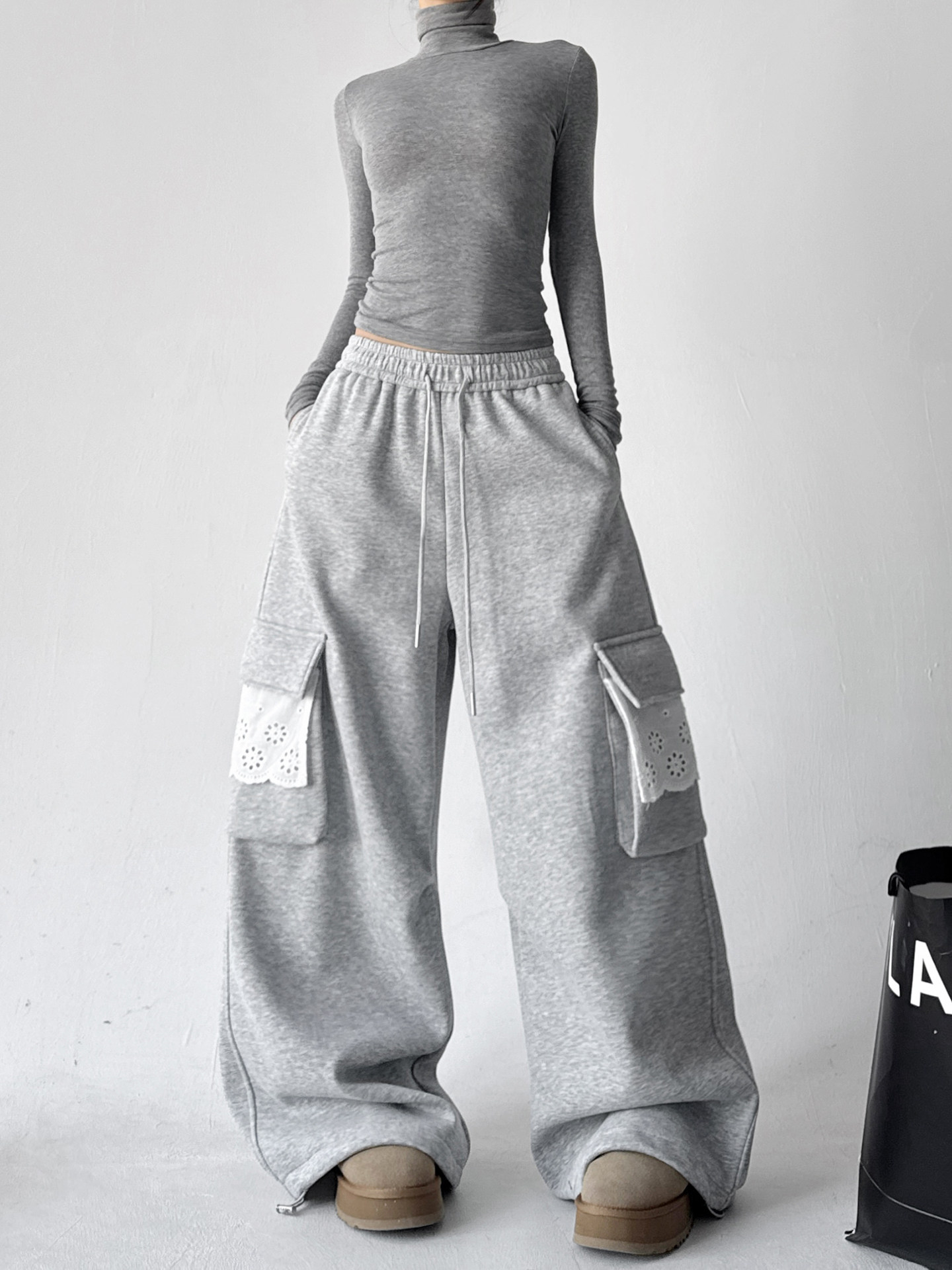 Fleece-Lined Lace Cargo Sweatpants