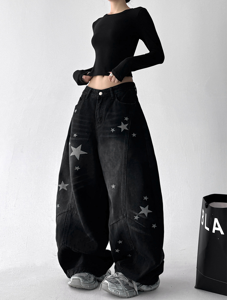 Star Graphic Washed Wide‑Leg Jeans