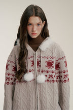 Fair Isle Bow - Print Knit Hoodie Cardigan - COPPING THREADS - CHICISLAND