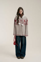 Fair Isle Bow - Print Knit Hoodie Cardigan - COPPING THREADS - CHICISLAND