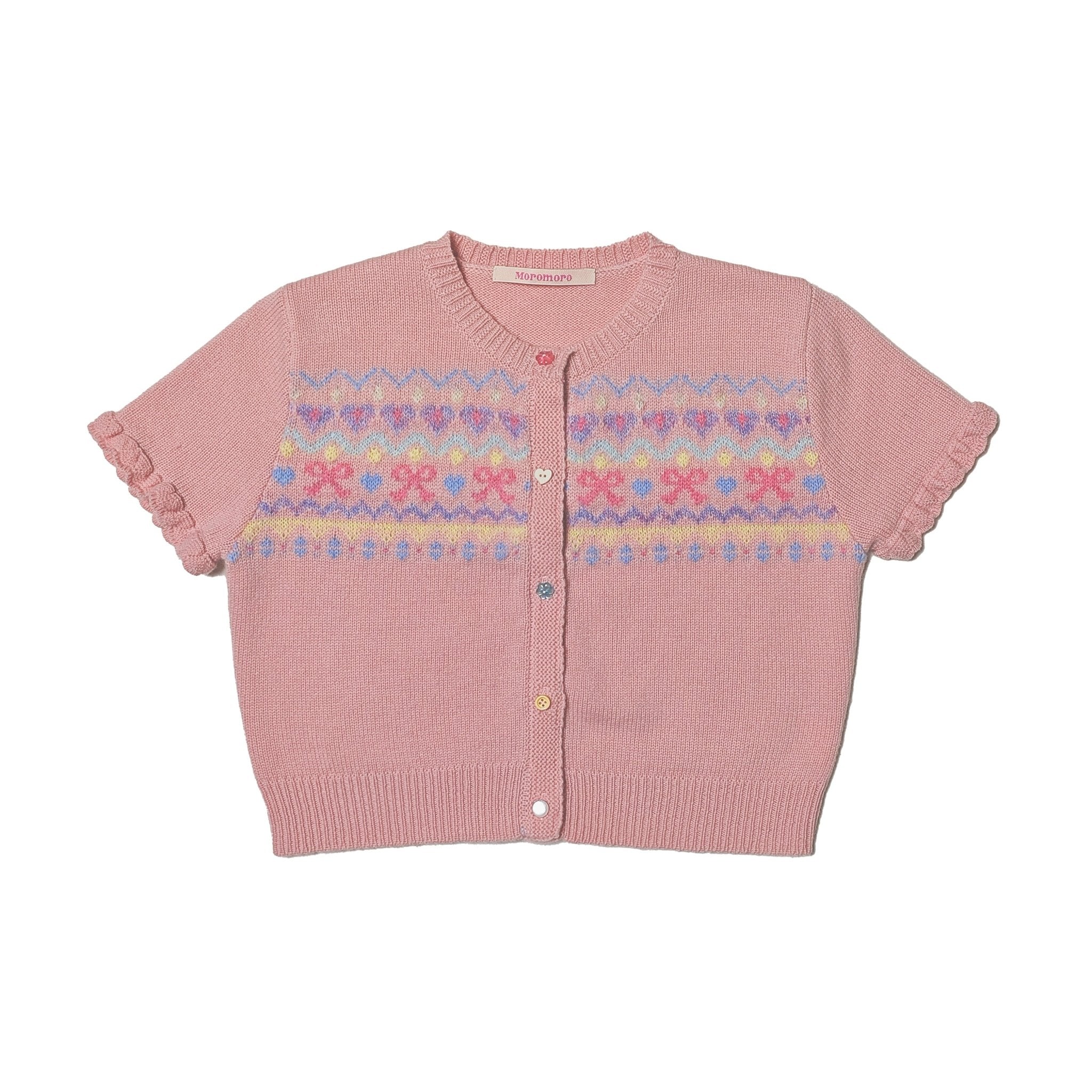 Fair Isle Butterfly Pattern Short Sleeve Cardigan - COPPING THREADS - MOROMORO