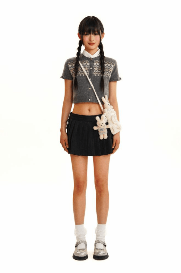 Fair Isle Butterfly Pattern Short Sleeve Cardigan - COPPING THREADS - MOROMORO