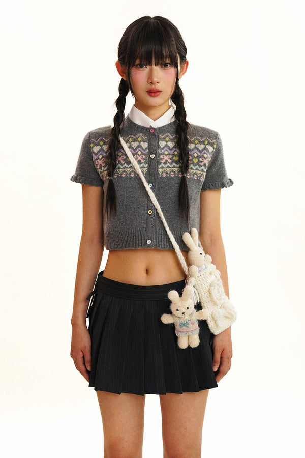 Fair Isle Butterfly Pattern Short Sleeve Cardigan - COPPING THREADS - MOROMORO