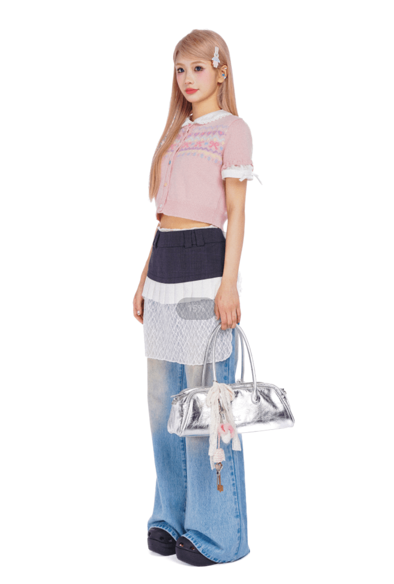 Fair Isle Butterfly Pattern Short Sleeve Cardigan - COPPING THREADS - MOROMORO