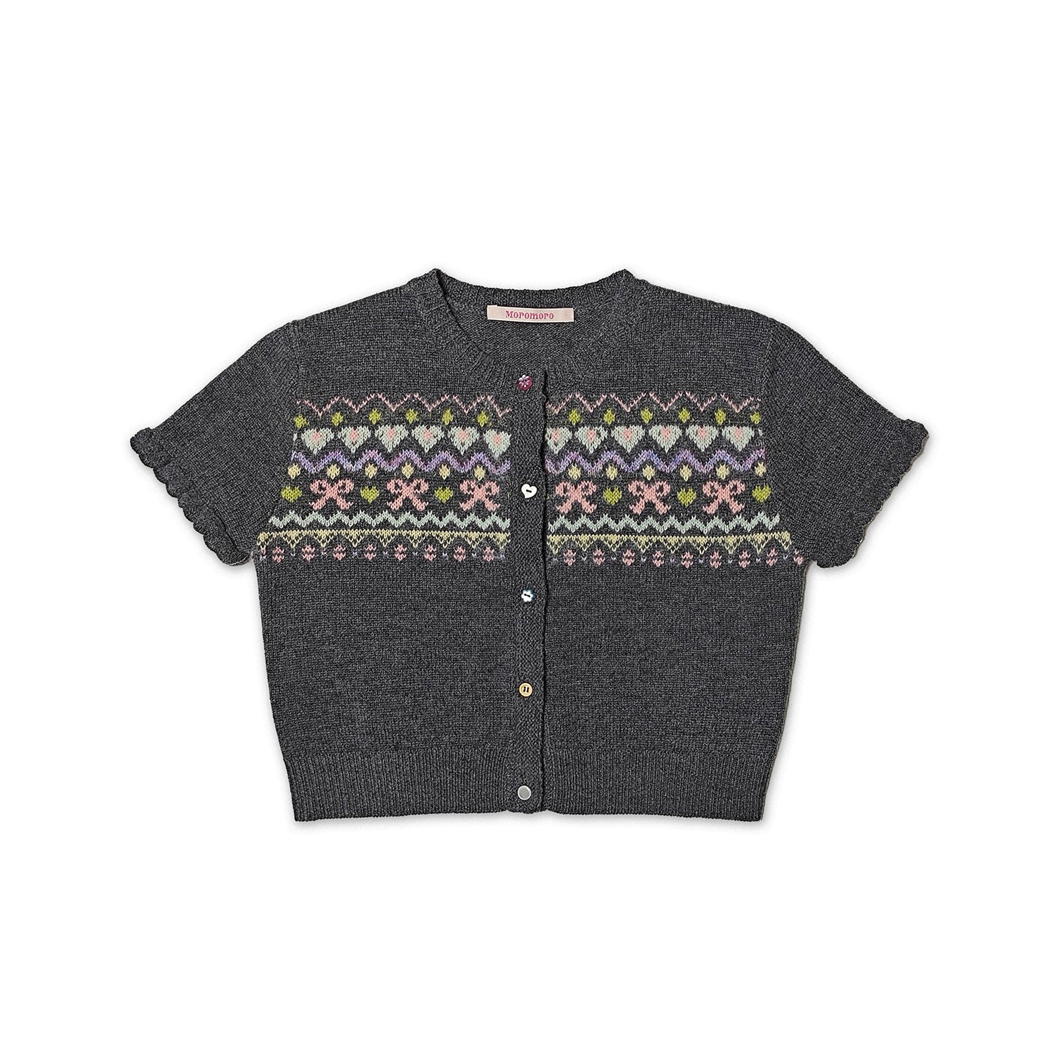 Fair Isle Butterfly Pattern Short Sleeve Cardigan - COPPING THREADS - MOROMORO