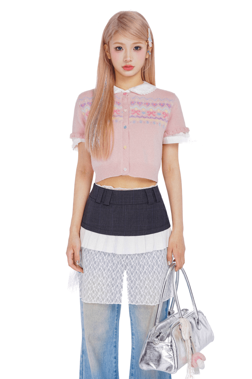 Fair Isle Butterfly Pattern Short Sleeve Cardigan - COPPING THREADS - MOROMORO