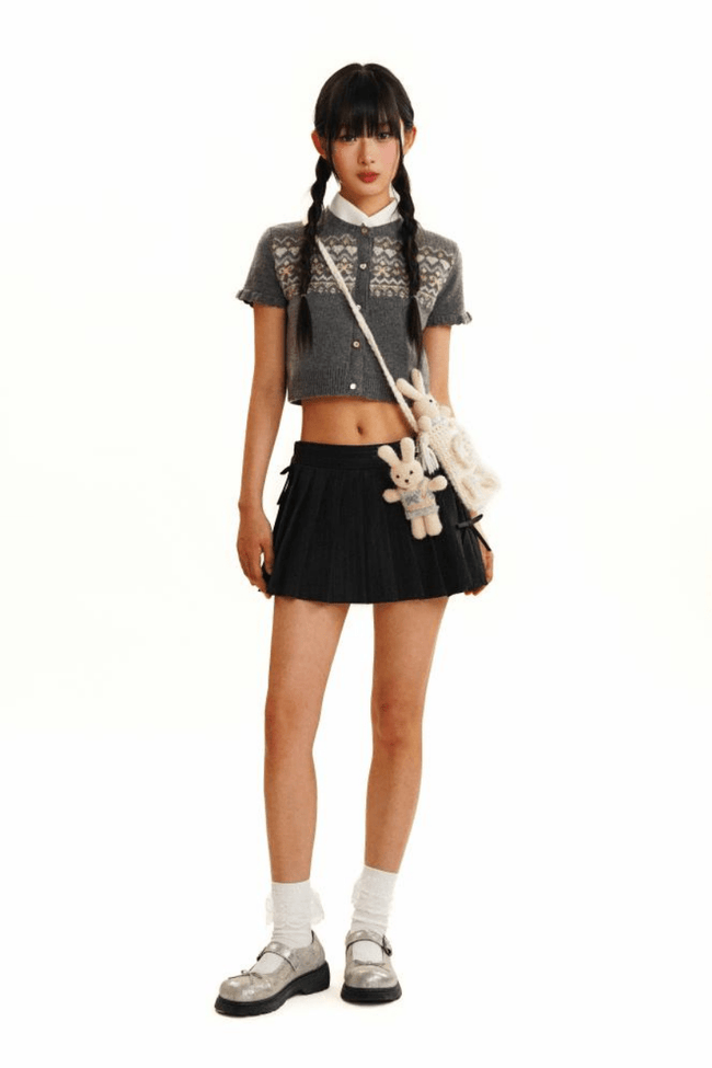 Kurzärmlige Strickjacke mit Fair-Isle-Schmetterlingsmuster Main Image