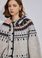 Fair Isle Button - Up Hooded Knit Cardigan Sweater - COPPING THREADS - CHICISLAND