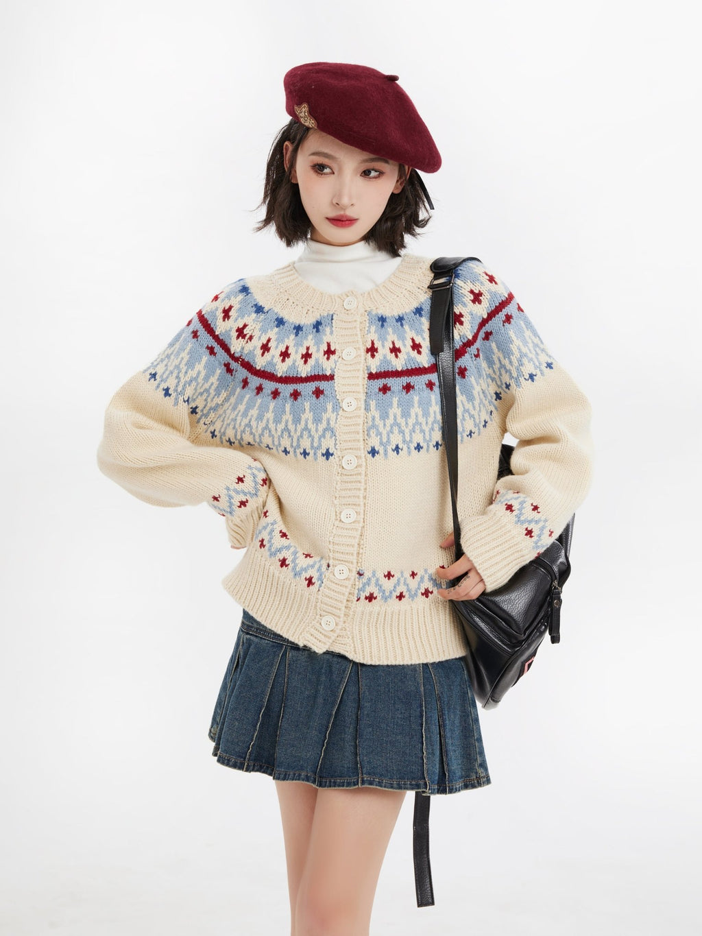 Fair Isle Button - Up Round Neck Knit Sweater - COPPING THREADS - CT Select