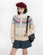 Fair Isle Button - Up Round Neck Knit Sweater - COPPING THREADS - CT Select