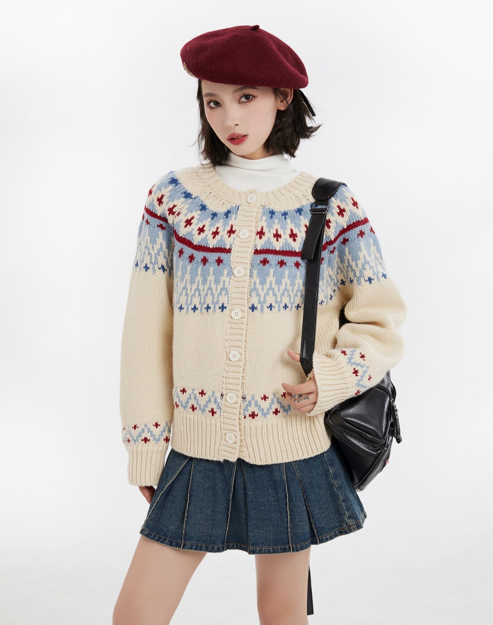 Fair Isle Button - Up Round Neck Knit Sweater - COPPING THREADS - CT Select