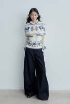Fair Isle Deer Knit Cape Sweater & Quilted Midi Skirt Set - COPPING THREADS - CHICISLAND