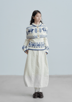 Fair Isle Deer Knit Cape Sweater & Quilted Midi Skirt Set - COPPING THREADS - CHICISLAND