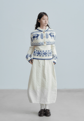 Fair Isle Deer Knit Cape Sweater & Quilted Midi Skirt Set - COPPING THREADS - CHICISLAND