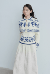 Fair Isle Deer Knit Cape Sweater & Quilted Midi Skirt Set - COPPING THREADS - CHICISLAND