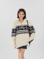 Fair Isle Half - Zip Funnel Neck Knit Sweater - COPPING THREADS - CT Select