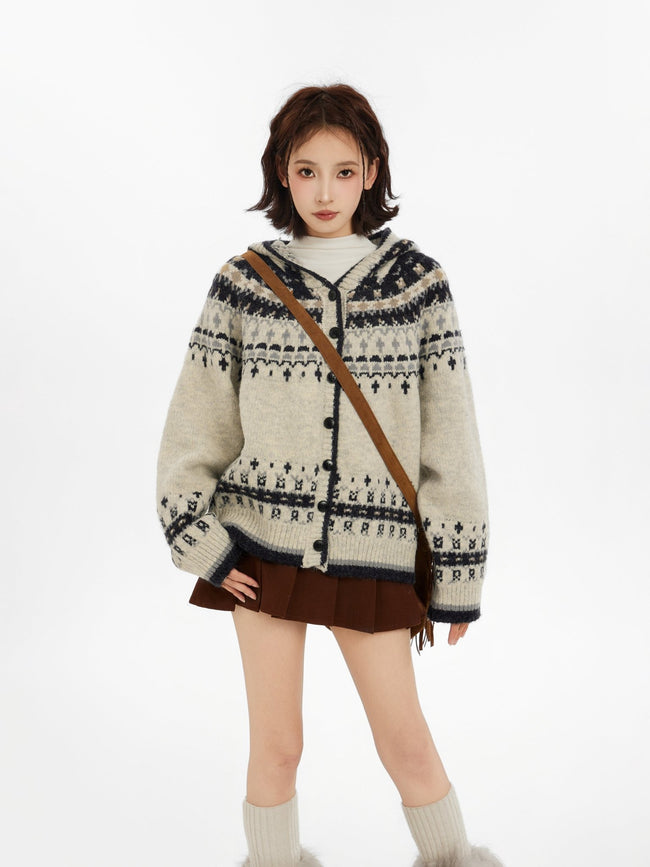 Fair Isle Jacquard Button - Up Cardigan Sweater - COPPING THREADS - CT Select Hover Image