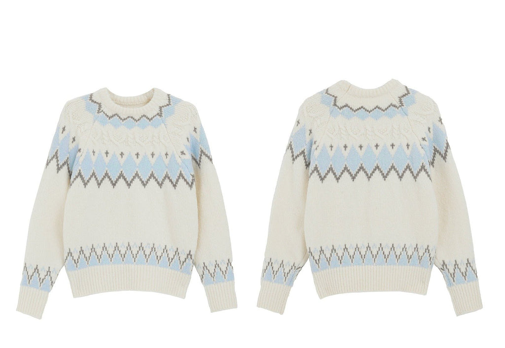 Fair Isle Jacquard White Crewneck Pullover - COPPING THREADS - CT Select
