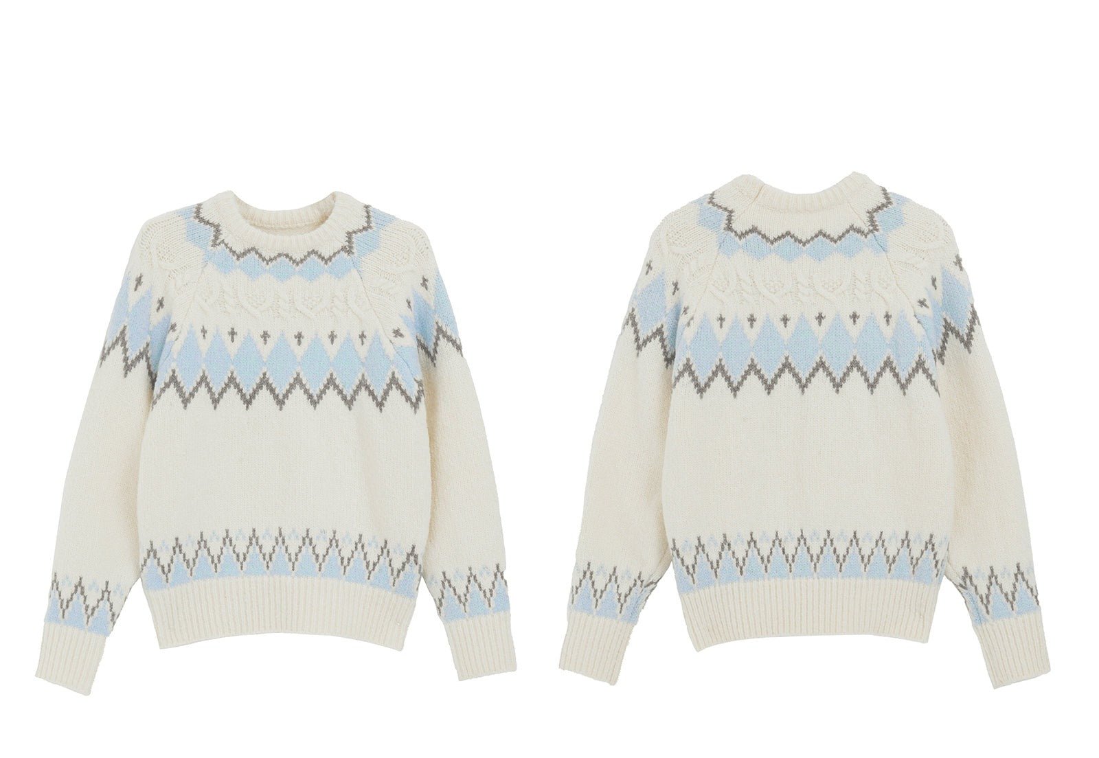Fair Isle Jacquard White Crewneck Pullover - COPPING THREADS - CT Select