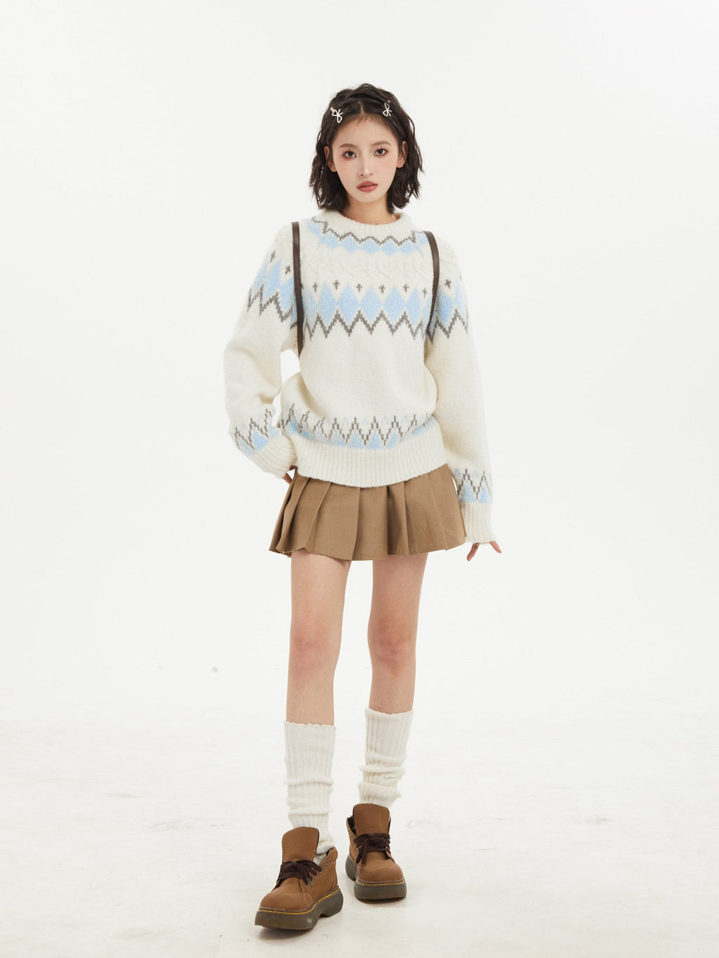 Fair Isle Jacquard White Crewneck Pullover - COPPING THREADS - CT Select
